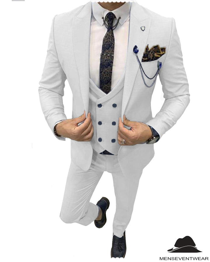 Flat 3 Piece Men's Suit Peak Lapel Suit (Blazer + Vest + Pants) mens event wear