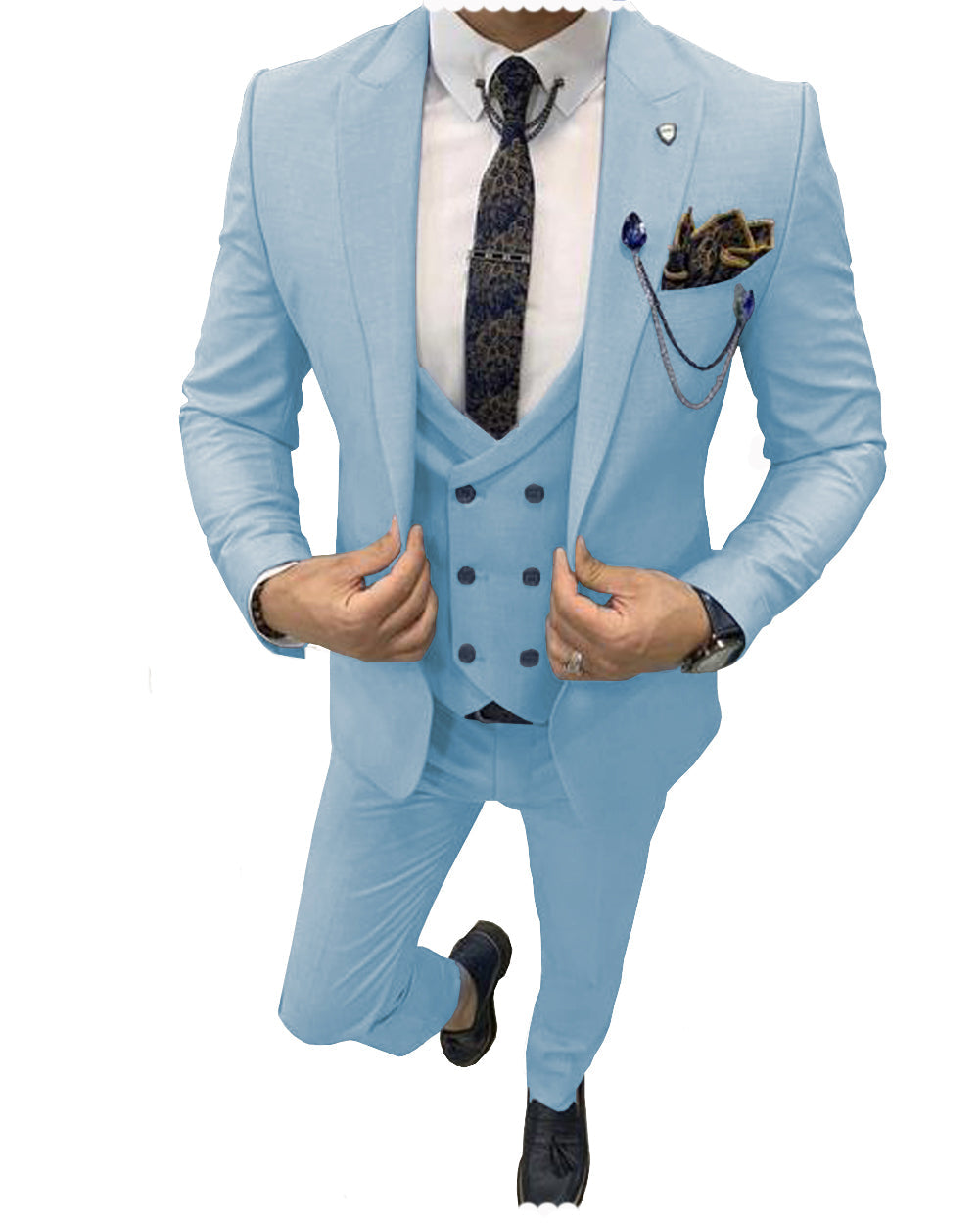 Flat 3 Piece Men's Suit Peak Lapel Suit (Blazer + Vest + Pants) mens event wear