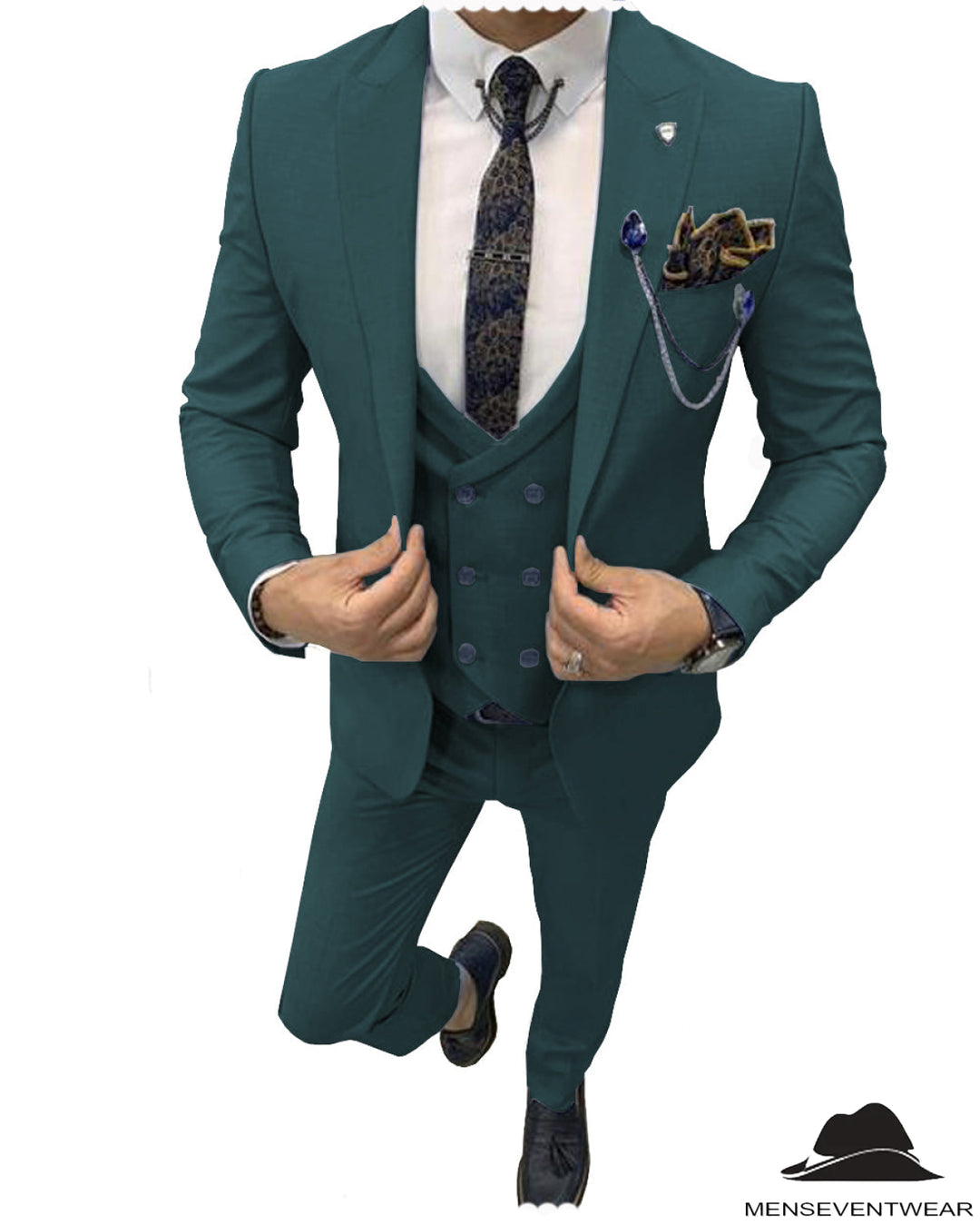 Flat 3 Piece Men's Suit Peak Lapel Suit (Blazer + Vest + Pants) mens event wear