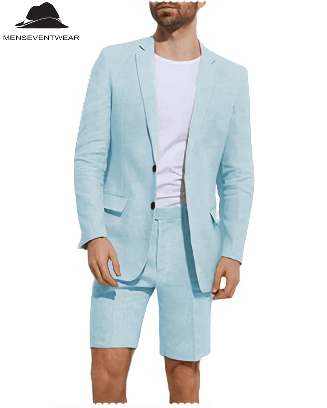 Formal 2 Piece Men's Suit Flat Linen Notch Lapel Tuxedos (Blazer+Shorts) mens event wear