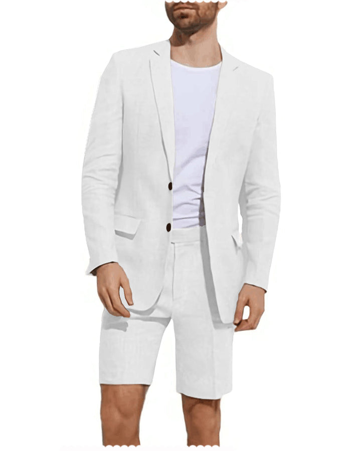 Formal 2 Piece Men's Suit Flat Linen Notch Lapel Tuxedos (Blazer+Shorts) mens event wear