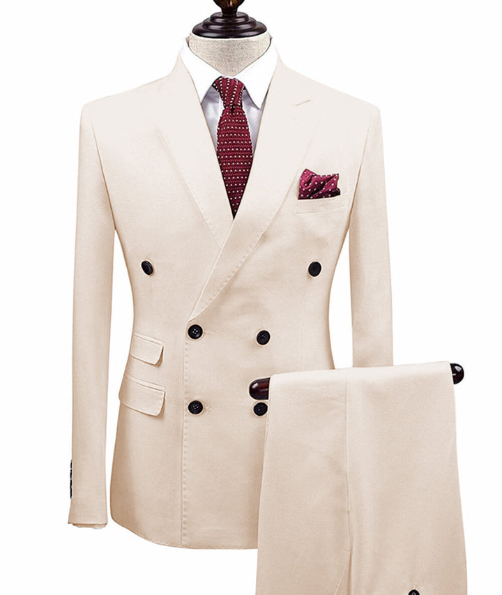 Formal 2 Pieces Mens Suit Double Breasted Flat Notch Lapel Tuxedos (Blazer+Pants) mens event wear