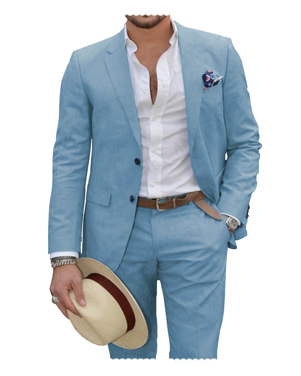 Formal 2 Pieces Mens Suit Flat Linen Notch Lapel Suit (Blazer + Pants ...