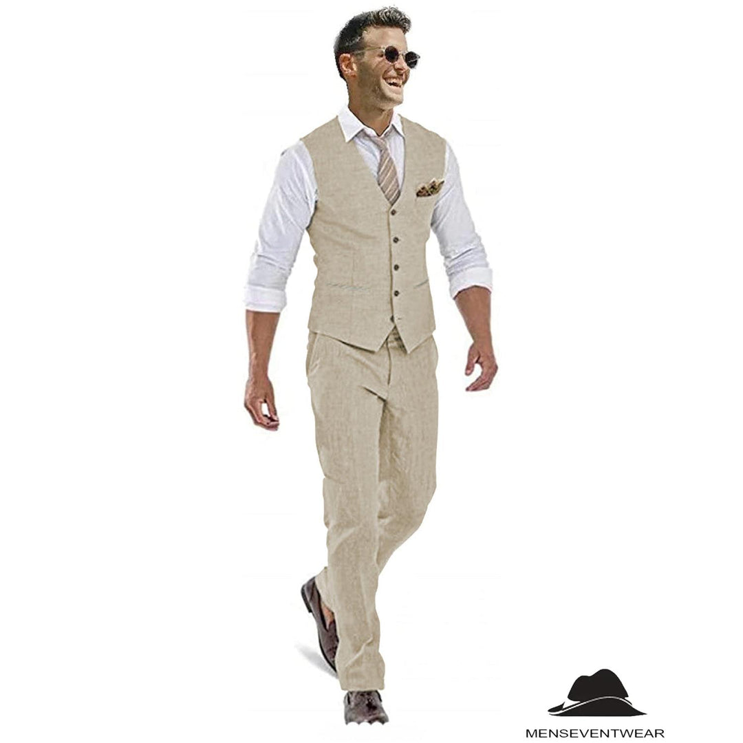 Dress Vest Mens Linen Vest Men's Sleeveless Vest Men's Cotton