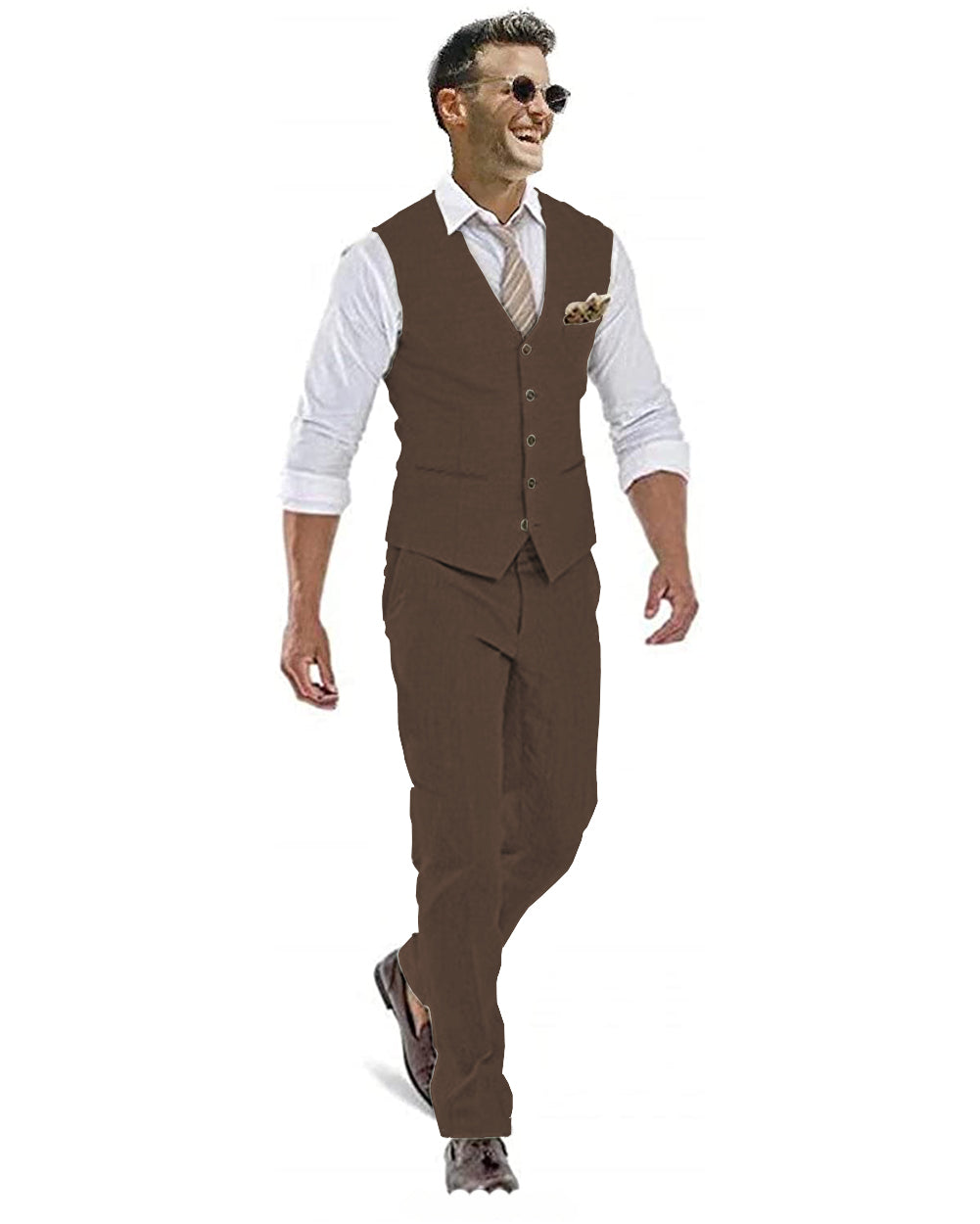 Formal 2 Pieces Mens Suit Flat Linen V Neck For Wedding (Vest + Pants) mens event wear