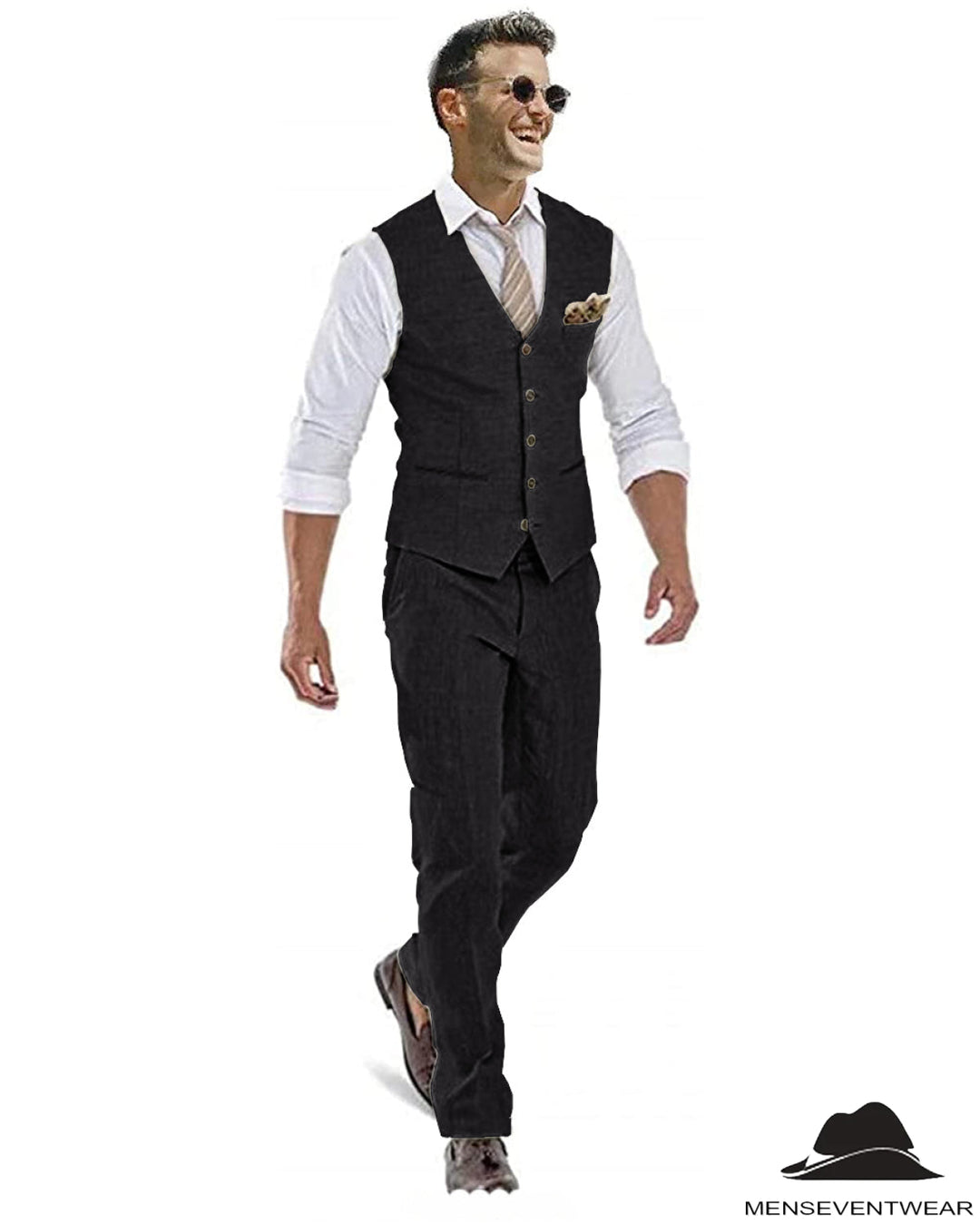 Menseventwear Formal 2 Pieces Mens Suit Flat Linen V Neck For Wedding (Vest + Pants) Menseventwear Formal 2 Pieces Mens Suit Flat Linen V Neck For Wedding (Vest + Pants)