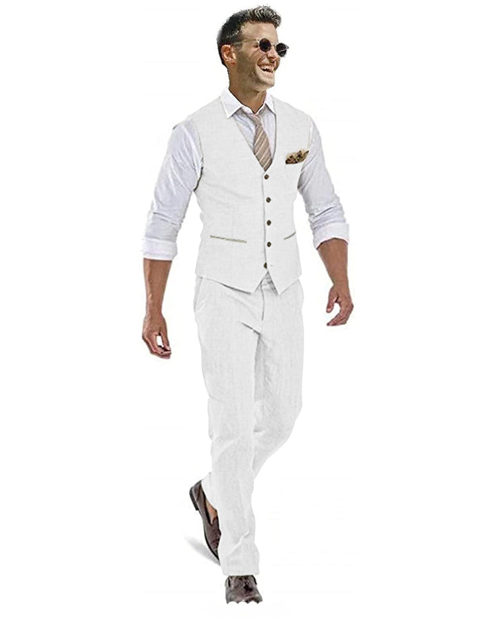 Formal 2 Pieces Mens Suit Flat Linen V Neck For Wedding (Vest + Pants) mens event wear