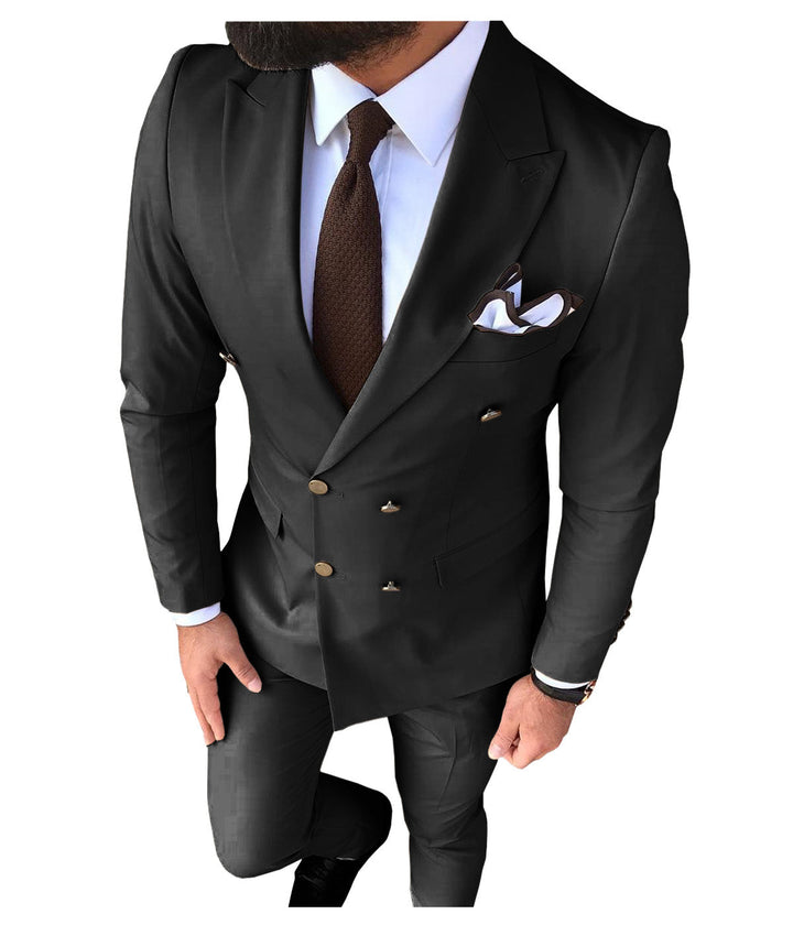 Formal 2 Pieces Mens Suit Flat Peak Lapel Tuxedos For Wedding (Blazer+Pants) mens event wear