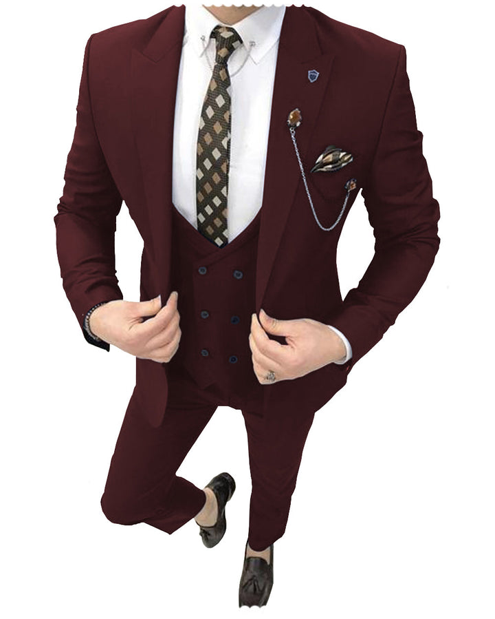 Formal 3 Piece Mens Suit Peak Lapel Blazer For Wedding (Blazer+vest+Pants) mens event wear