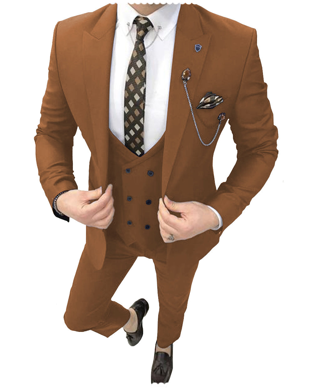 Formal 3 Piece Mens Suit Peak Lapel Blazer For Wedding (Blazer+vest+Pants) mens event wear