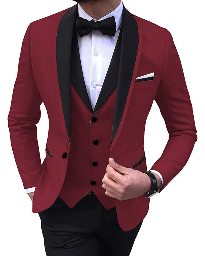Formal 3 Pieces Mens Suit Flat Shawl Lapel Tuxedos (Blazer+vest+Pants) mens event wear