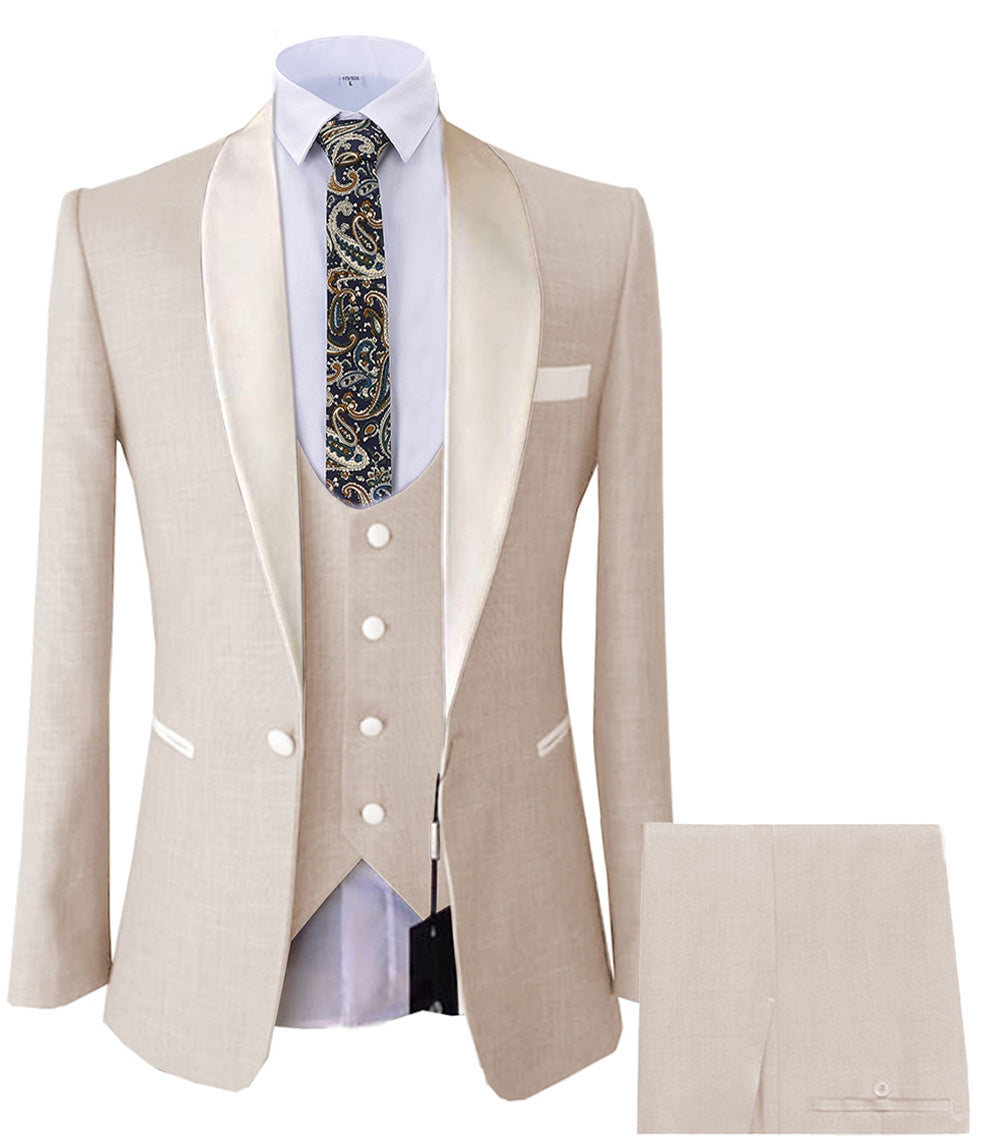Formal 3 Pieces Mens Suit Flat Shawl Lapel Tuxedos (Blazer+vest+Pants) mens event wear