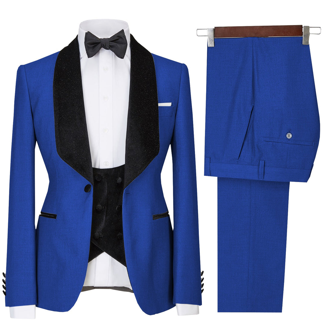 Formal 3 Pieces Mens Suit Flat Shawl Lapel Tuxedos (Blazer+vest+Pants) mens event wear