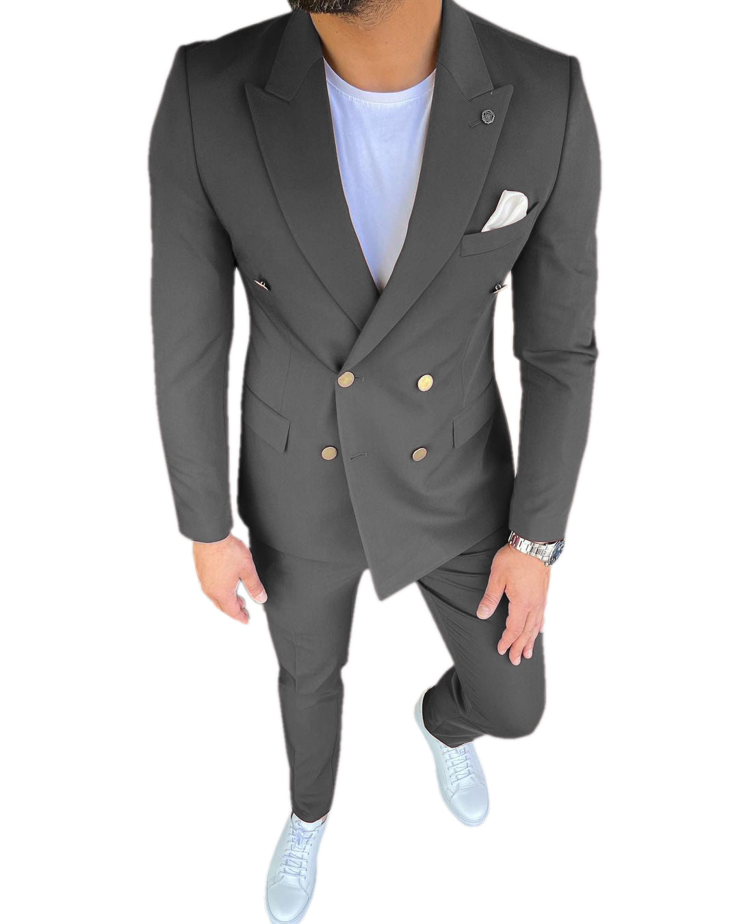 Formal 3 Pieces Mens Suit Slim Fit Flat Peak Lapel Tuxedos (Blazer+Pants) mens event wear