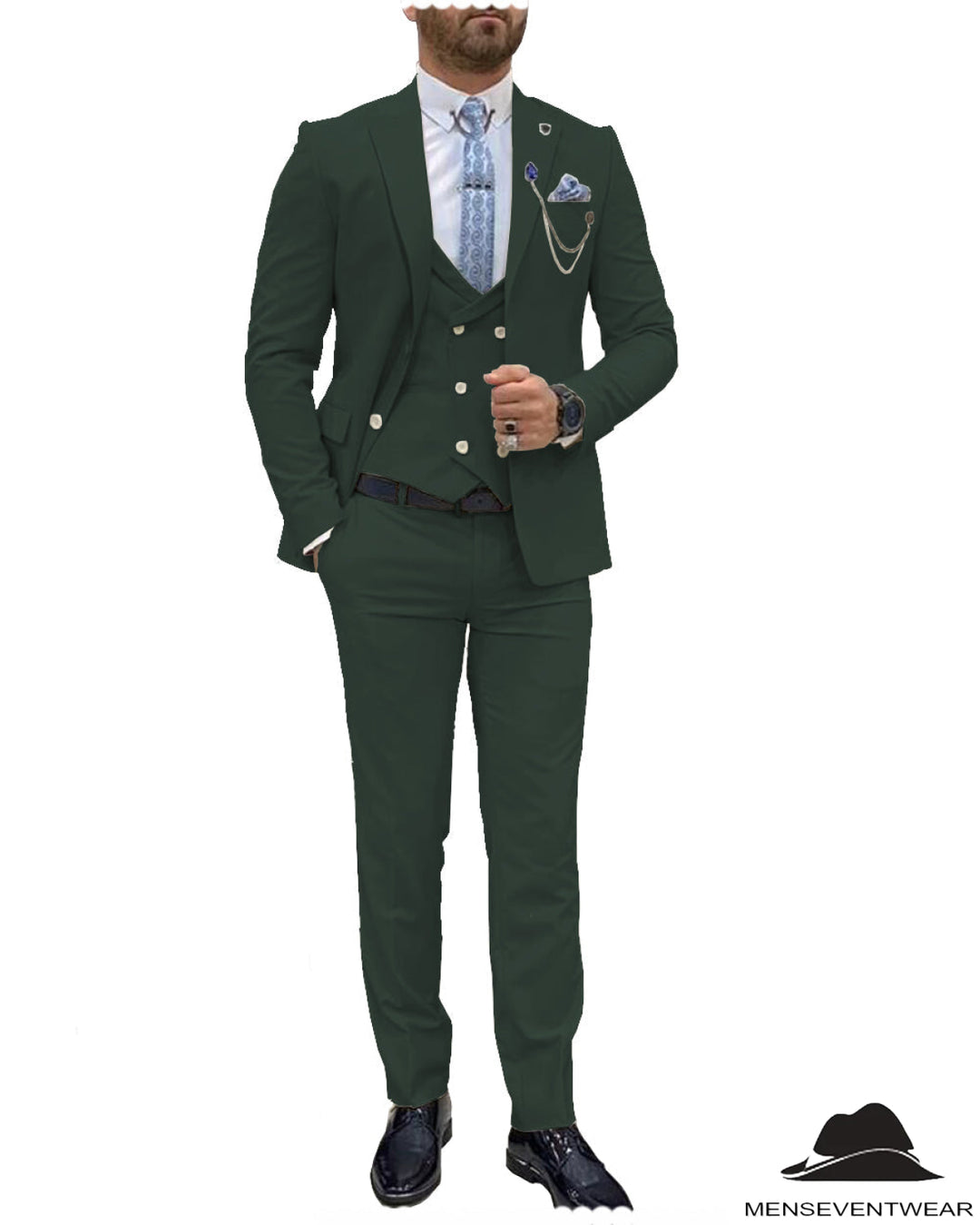 Formal Flat Peak Lapel 3 Pieces Mens Suit For Wedding (Blazer+vest+Pants) mens event wear