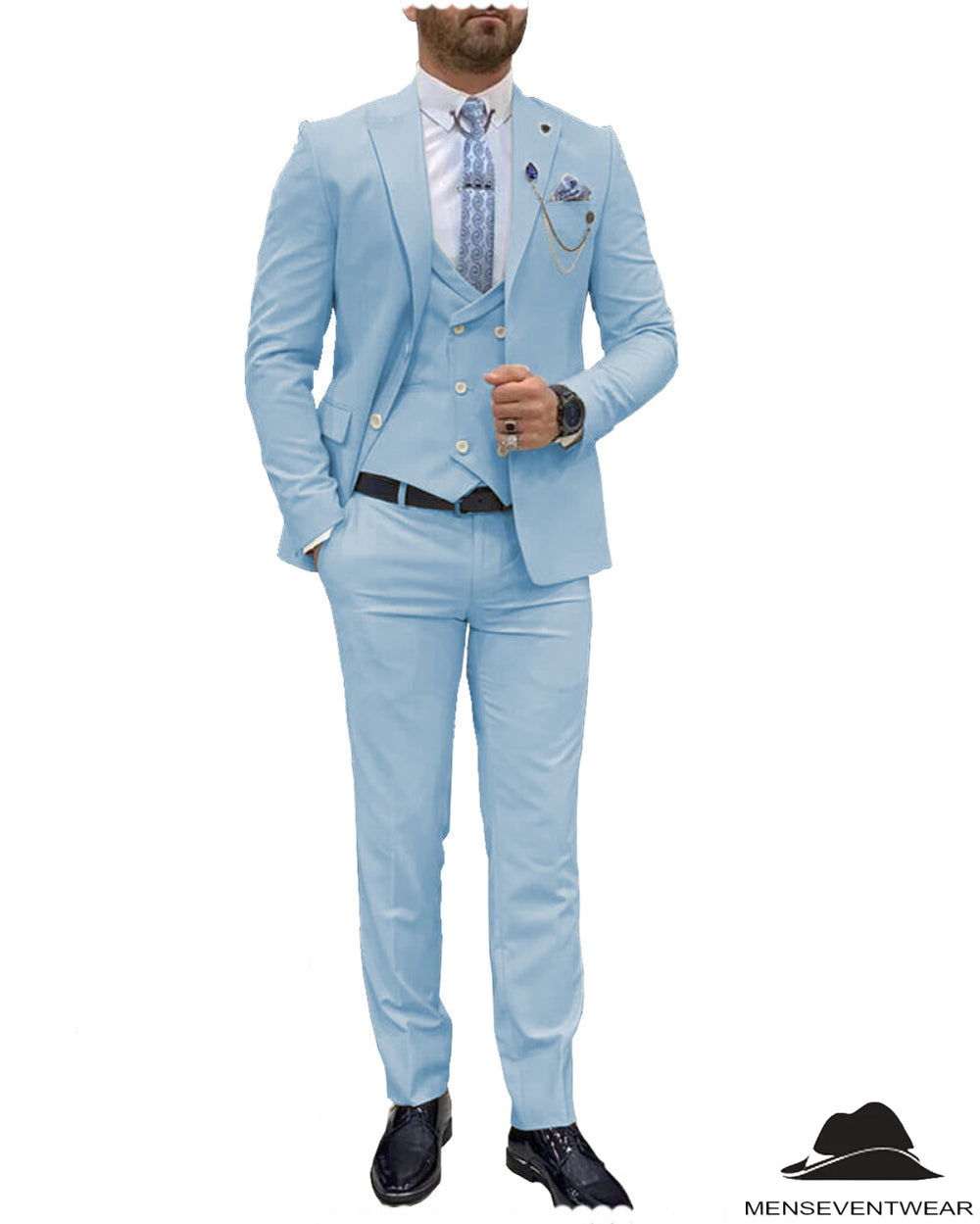 Formal Flat Peak Lapel 3 Pieces Mens Suit For Wedding (Blazer+vest+Pants) mens event wear