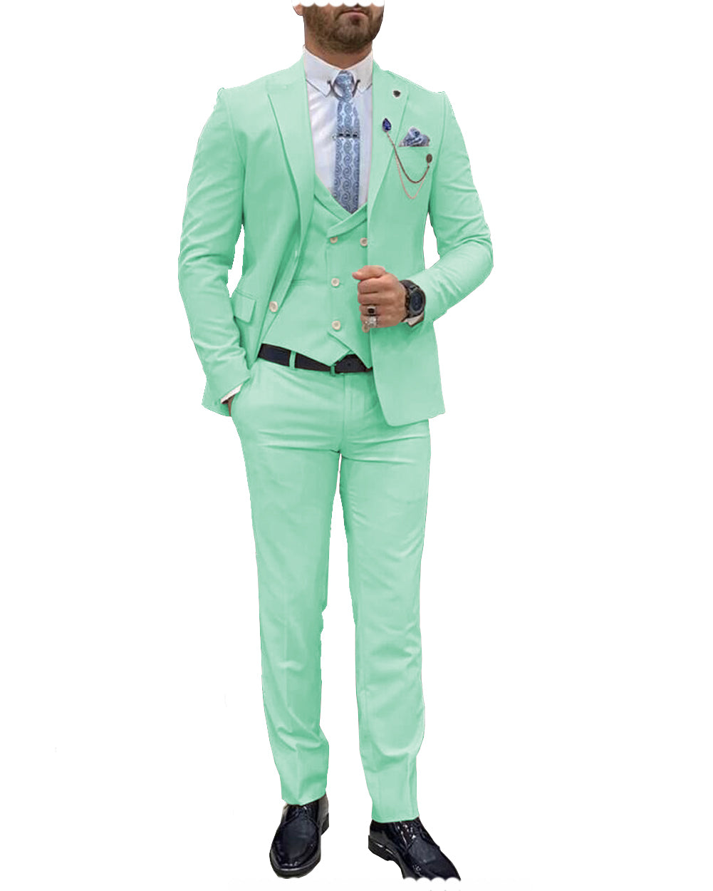 Formal Flat Peak Lapel 3 Pieces Mens Suit For Wedding (Blazer+vest+Pants) mens event wear
