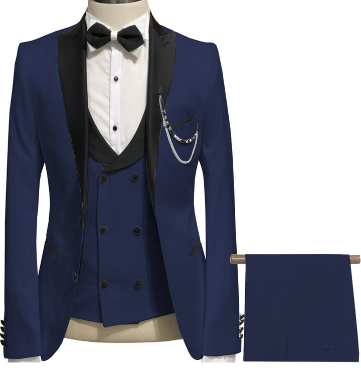 Formal Men's 3 Piece Men's Suit Solid Color Flat Peak Lapel Tuxedo (Blazer + Vest + Pants) mens event wear