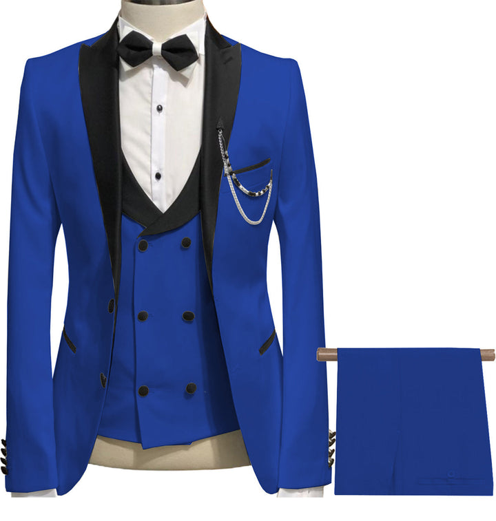 Formal Men's 3 Piece Men's Suit Solid Color Flat Peak Lapel Tuxedo (Blazer + Vest + Pants) mens event wear