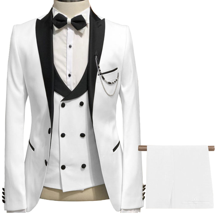 Formal Men's 3 Piece Men's Suit Solid Color Flat Peak Lapel Tuxedo (Blazer + Vest + Pants) mens event wear