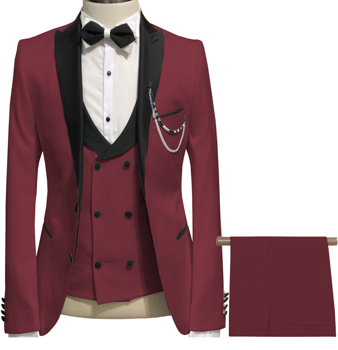 Formal Men's 3 Piece Men's Suit Solid Color Flat Peak Lapel Tuxedo (Blazer + Vest + Pants) mens event wear