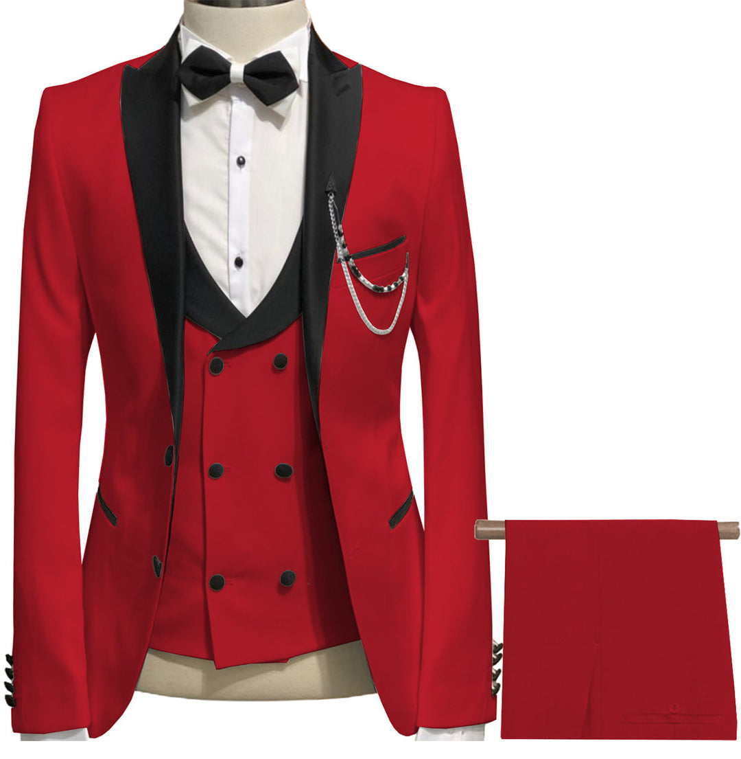 Formal Men's 3 Piece Men's Suit Solid Color Flat Peak Lapel Tuxedo (Blazer + Vest + Pants) mens event wear