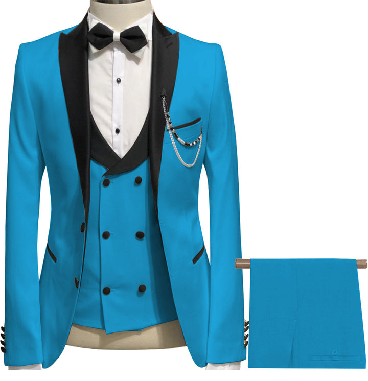 Formal Men's 3 Piece Men's Suit Solid Color Flat Peak Lapel Tuxedo (Blazer + Vest + Pants) mens event wear