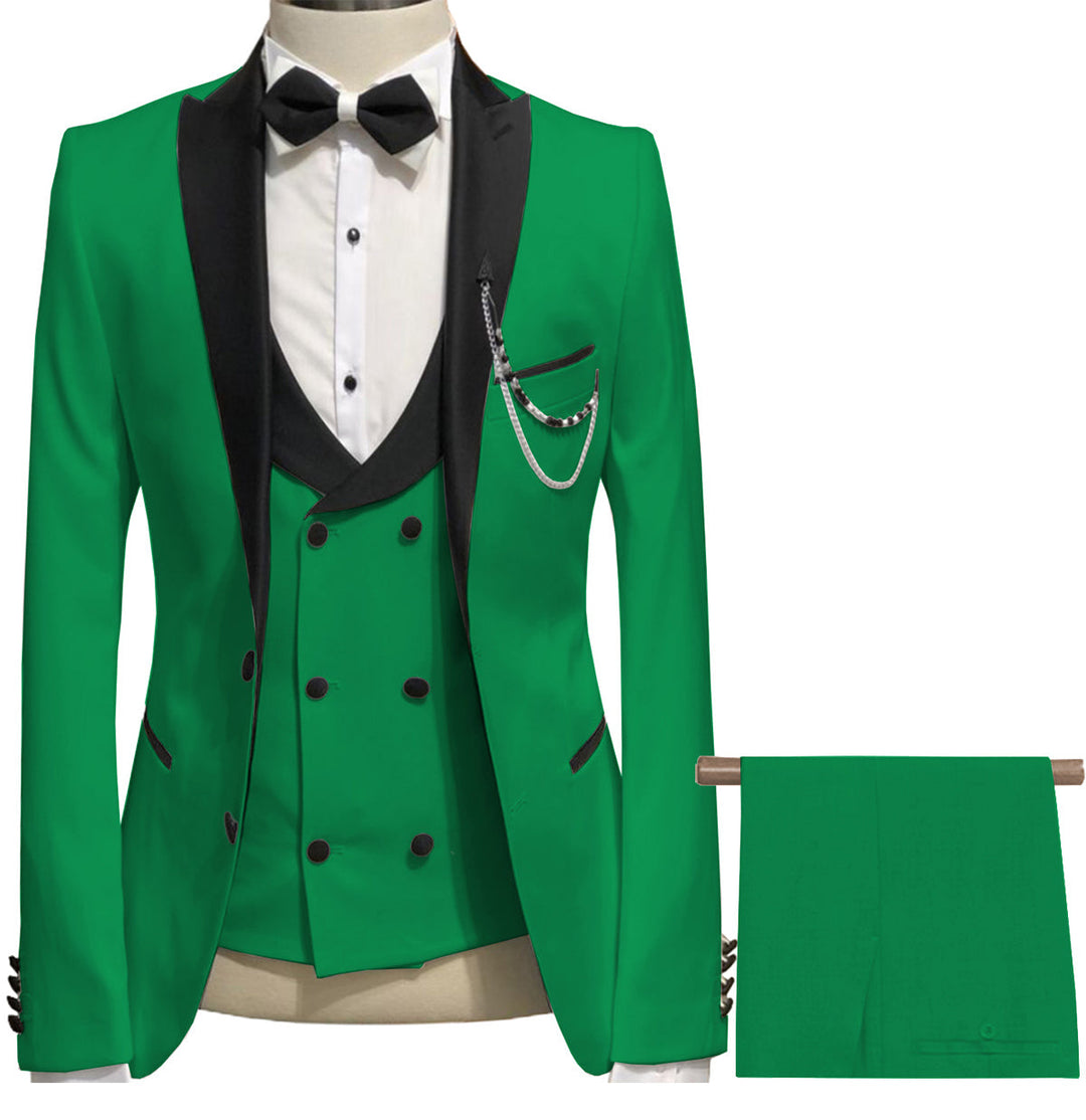 Formal Men's 3 Piece Men's Suit Solid Color Flat Peak Lapel Tuxedo (Blazer + Vest + Pants) mens event wear