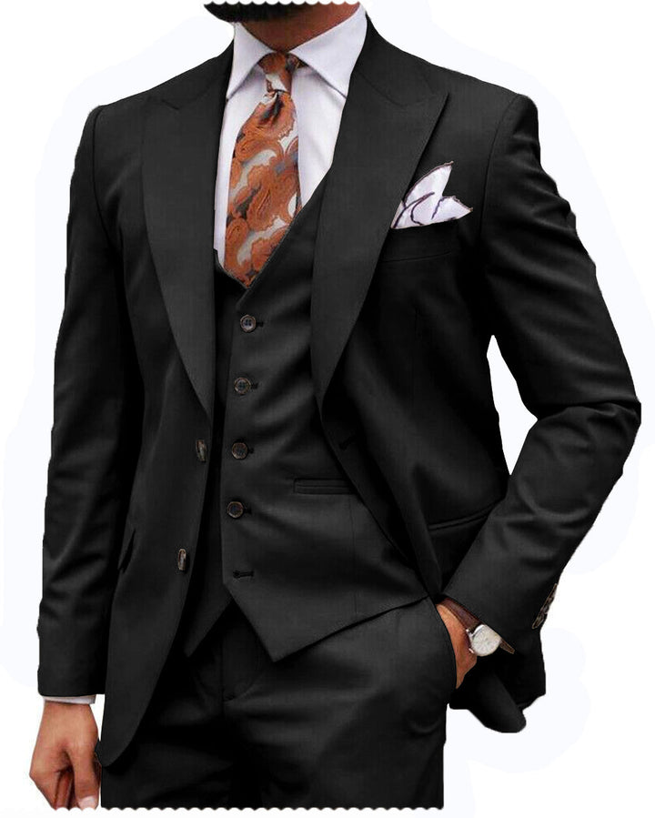 Formal Men's 3-Piece Regular Fit Peak Lapel Flat Men's Suit (Blazer+Vest+Pants) mens event wear