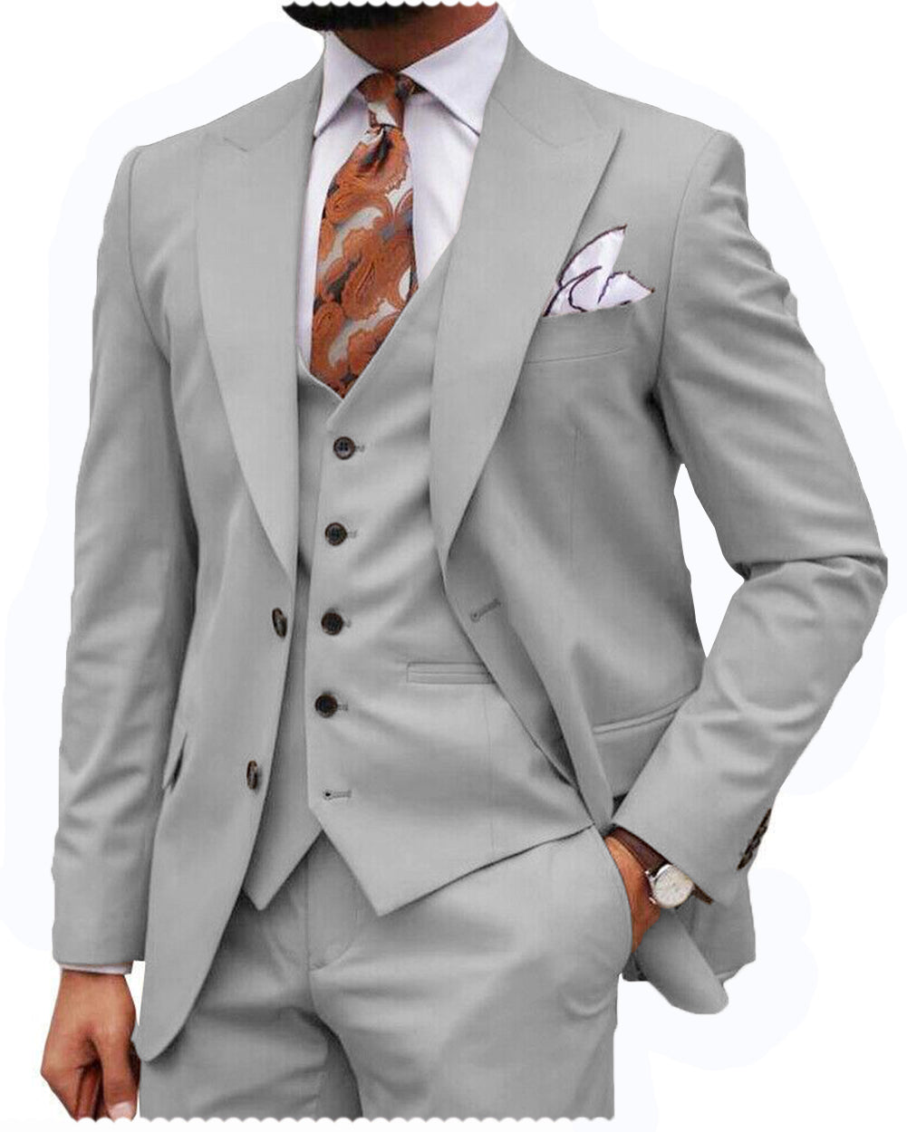 Formal Men's 3-Piece Regular Fit Peak Lapel Flat Men's Wedding Suit (B ...