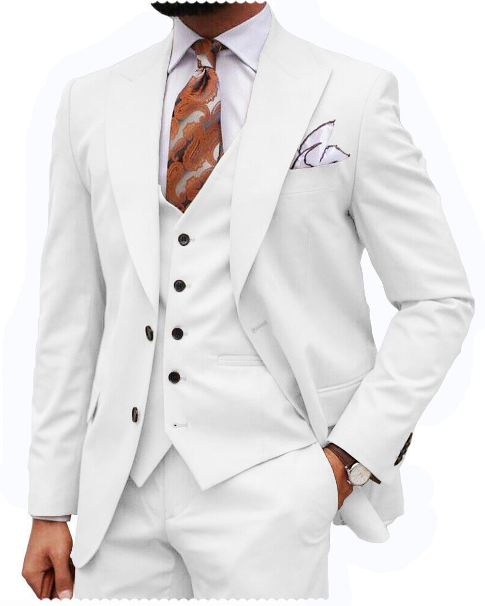 Formal Men's 3-Piece Regular Fit Peak Lapel Flat Men's Wedding Suit (B ...