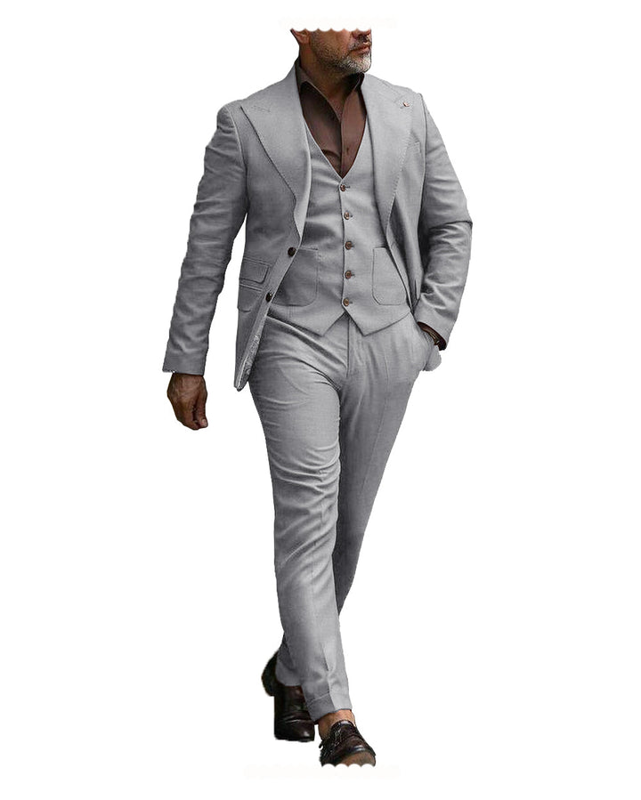 Formal Men's 3 Pieces Flat Slim Fit Peak Lapel Tuxedos For wedding  (Blazer+vest+Pants) mens event wear