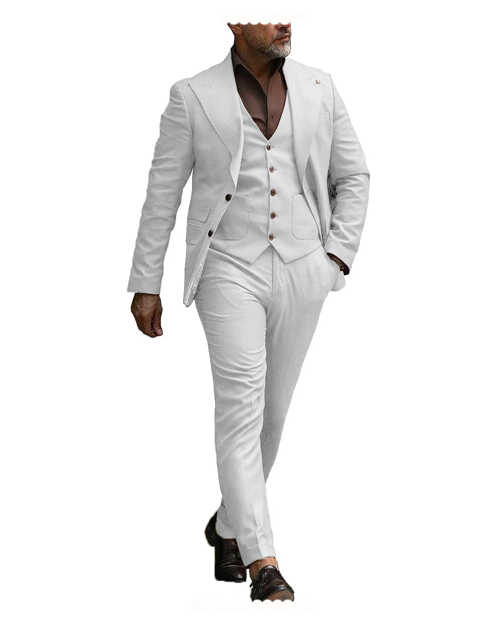 Formal Men's 3 Pieces Flat Slim Fit Peak Lapel Tuxedos For wedding  (Blazer+vest+Pants) mens event wear