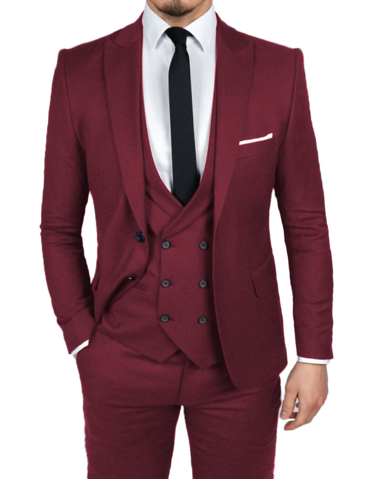Formal Men's 3 Pieces Flat Slim Fit Peak Lapel Tuxedos Groomsmen (Blazer+vest+Pants) mens event wear