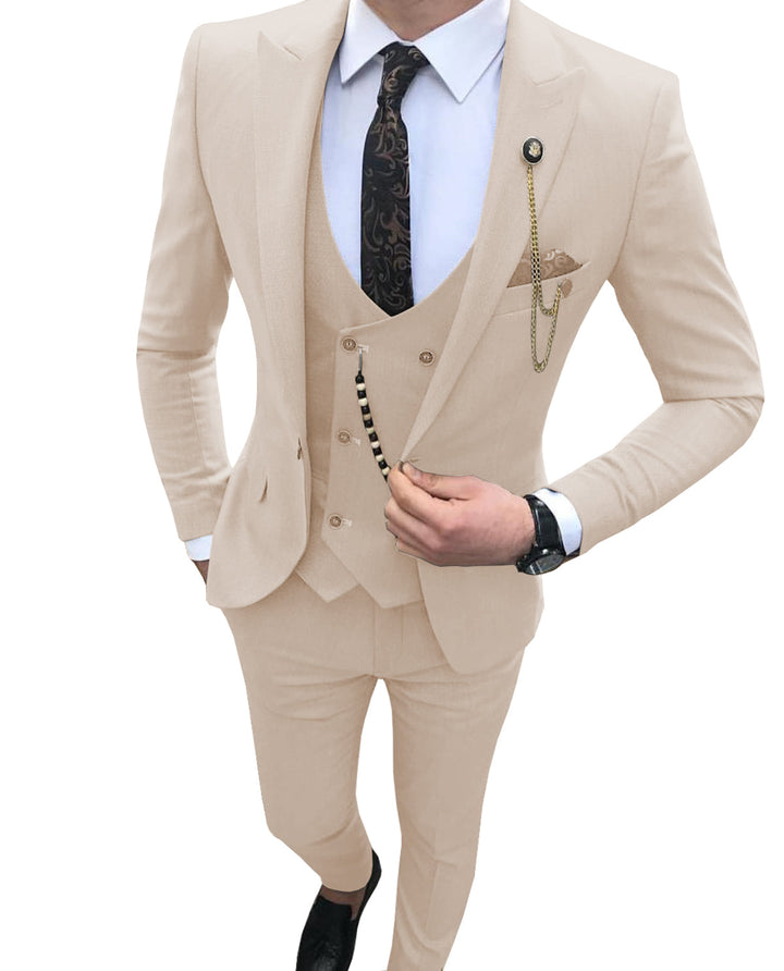 Formal Men's 3 Pieces Mens Suit Flat Peak Lapel Tuxedos (Blazer+vest+Pants) mens event wear