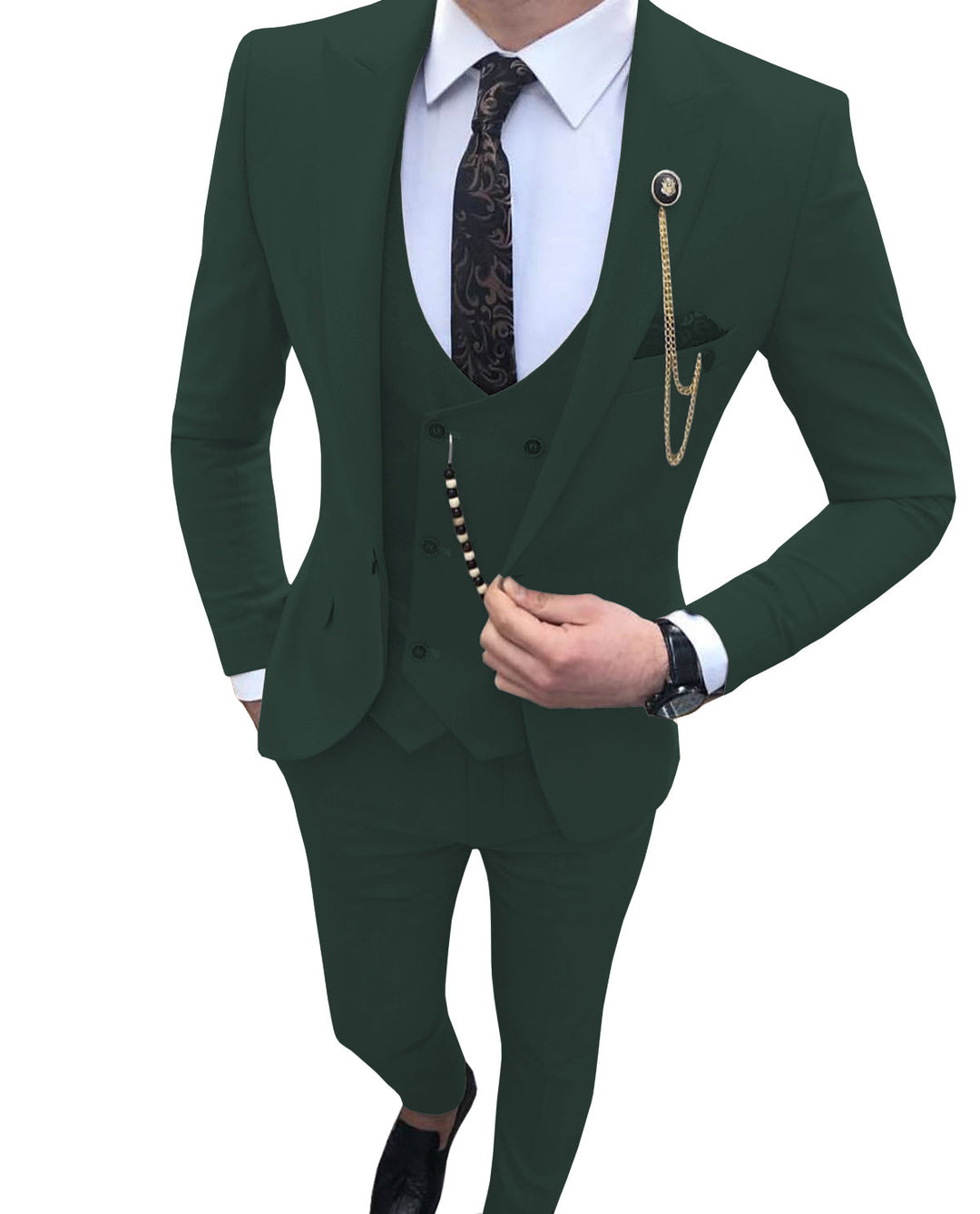 Formal Men's 3 Pieces Mens Suit Flat Peak Lapel Tuxedos (Blazer+vest+Pants) mens event wear