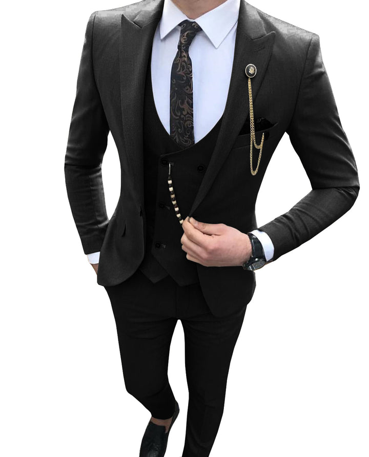 Formal Men's 3 Pieces Mens Suit Flat Peak Lapel Tuxedos (Blazer+vest+Pants) mens event wear