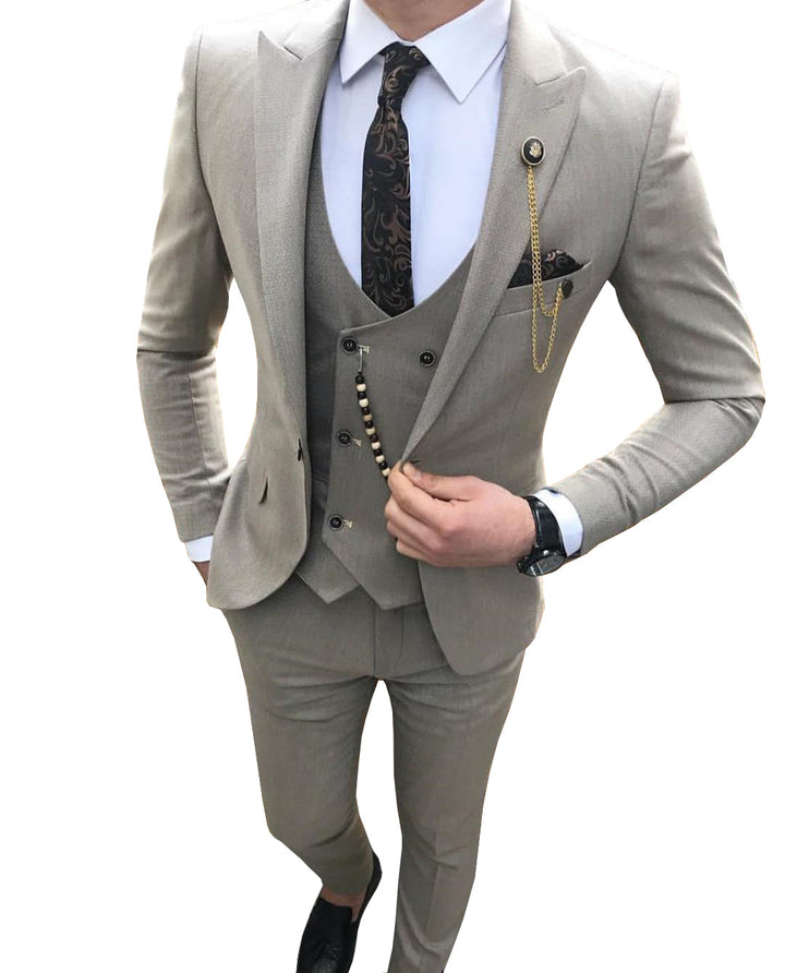 Formal Men's 3 Pieces Mens Suit Flat Peak Lapel Tuxedos (Blazer+vest+Pants) mens event wear