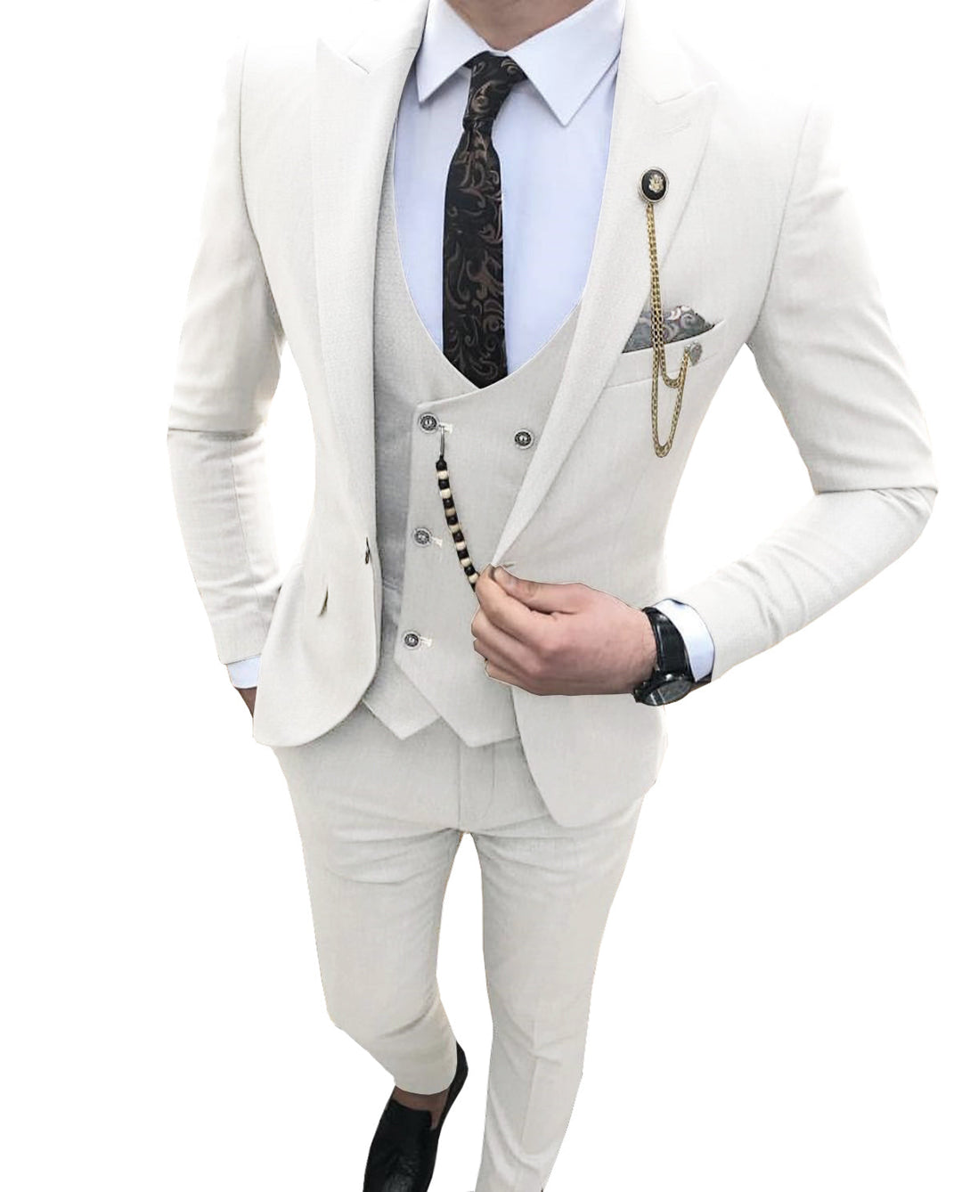 Formal Men's 3 Pieces Mens Suit Flat Peak Lapel Tuxedos (Blazer+vest+Pants) mens event wear