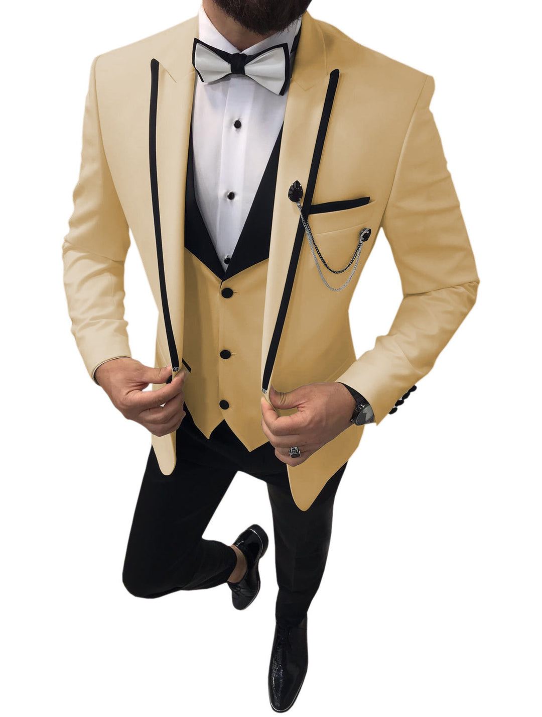 Formal Men's 3 Pieces Mens Suit Peak Lapel Tuxedos For Wedding (Blazer+vest+Pants) mens event wear