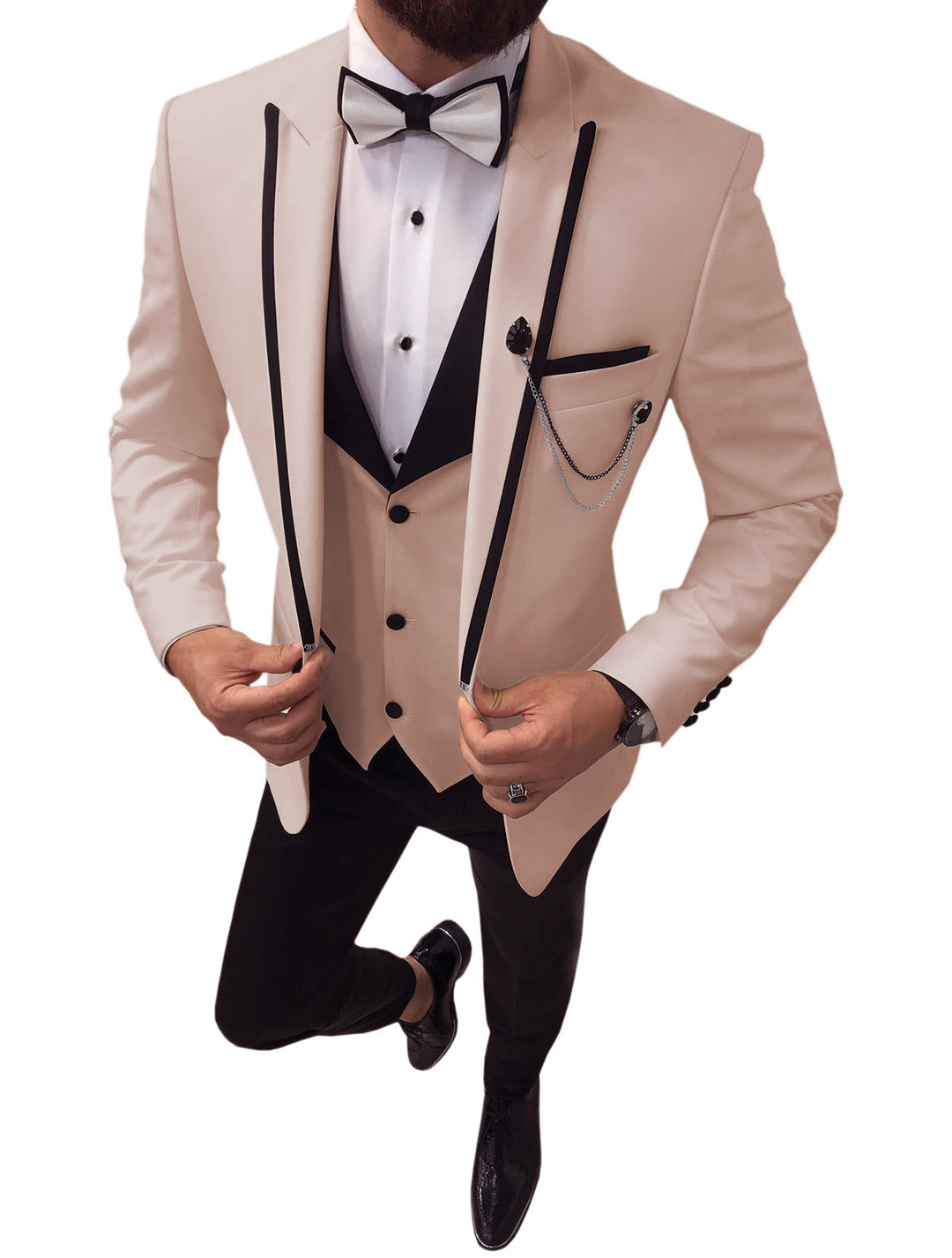 Formal Men's 3 Pieces Mens Suit Peak Lapel Tuxedos For Wedding (Blazer+vest+Pants) mens event wear