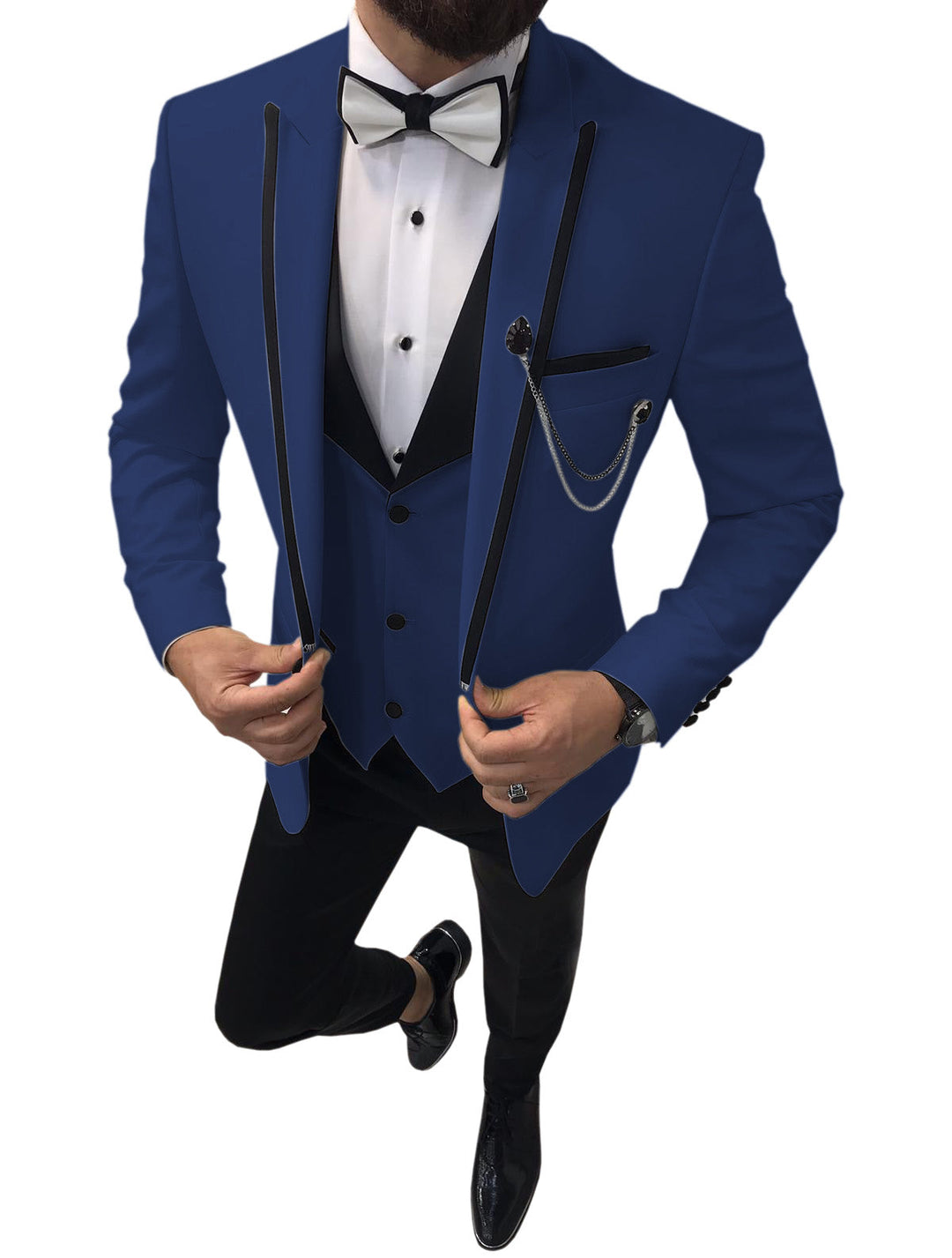 Formal Men's 3 Pieces Mens Suit Peak Lapel Tuxedos For Wedding (Blazer+vest+Pants) mens event wear