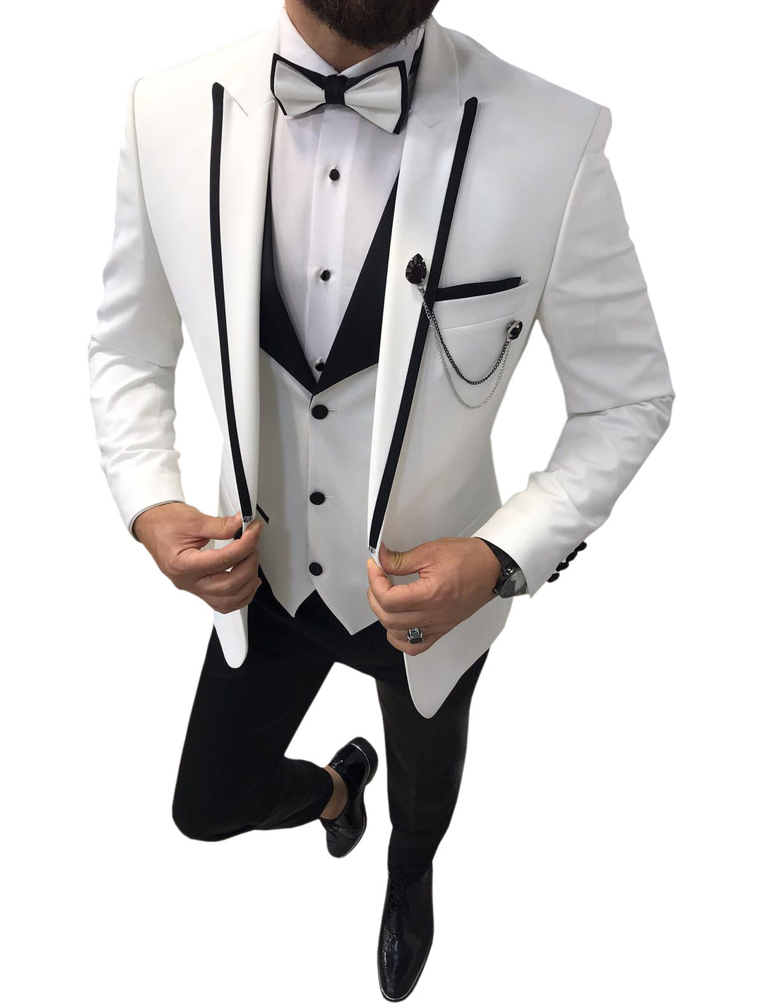 Formal Men's 3 Pieces Mens Suit Peak Lapel Tuxedos For Wedding (Blazer+vest+Pants) mens event wear