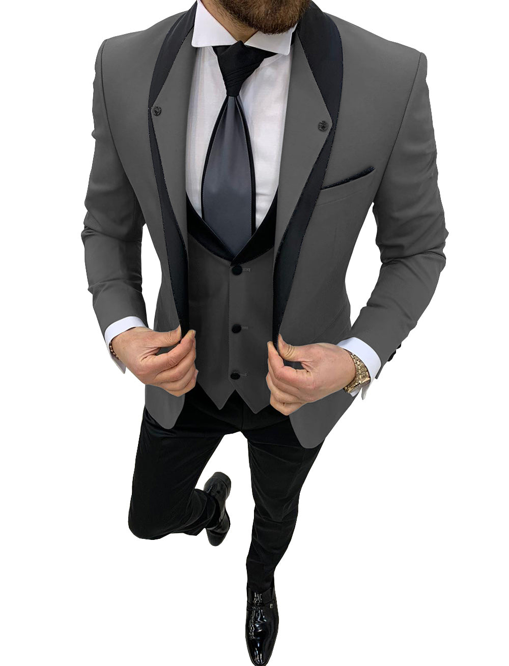 Formal Men's 3 Pieces Mens Suit Shawl Lapel Tuxedos For Wedding (Blazer+vest+Pants) mens event wear