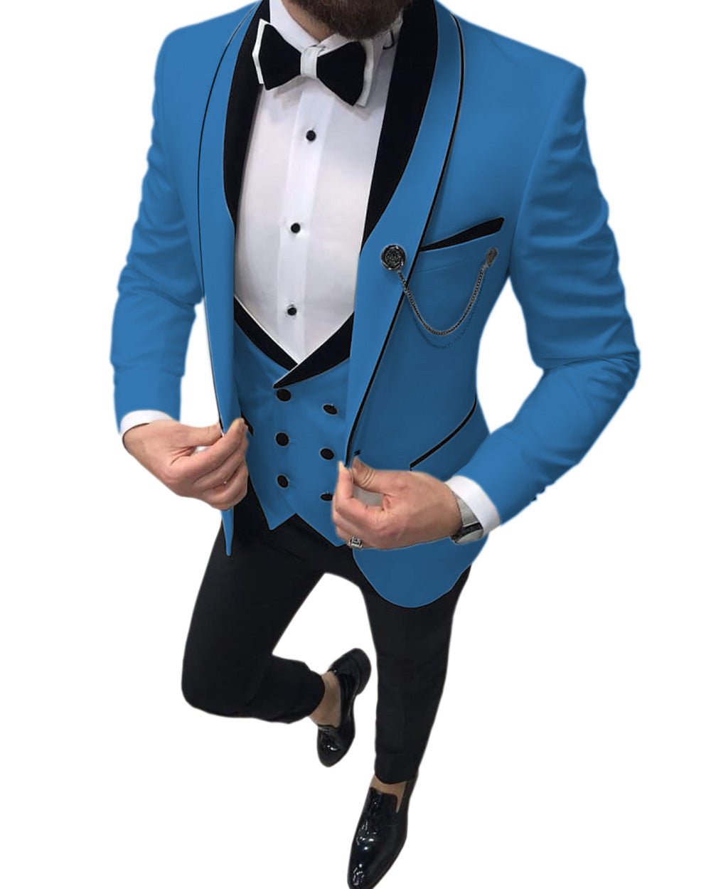 Formal Men's 3 Pieces Mens Suit Shawl Lapel Tuxedos For Wedding (Blazer+vest+Pants) mens event wear