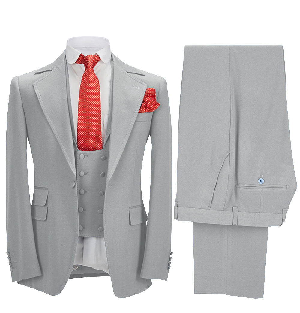 Formal Men's 3 Pieces Slim Fit Solid Color Notch Lapel Tuxedos For Wedding (Blazer+vest+Pants) mens event wear