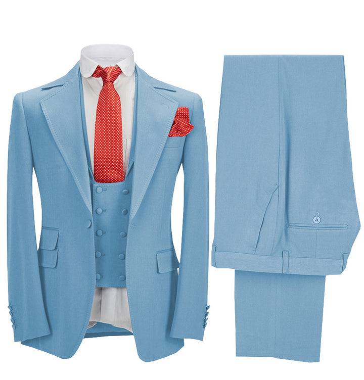 Formal Men's 3 Pieces Slim Fit Solid Color Notch Lapel Tuxedos For Wedding (Blazer+vest+Pants) mens event wear