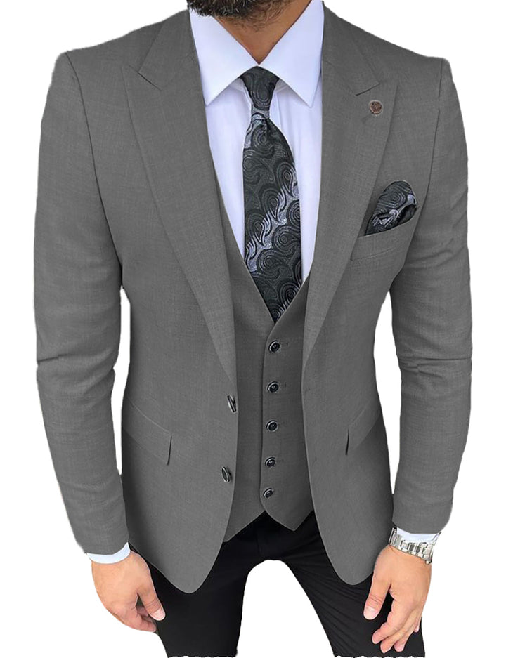 Formal Men's 3 Pieces Slim Fit Solid Color Peak Lapel Tuxedos (Blazer+vest+Pants) mens event wear