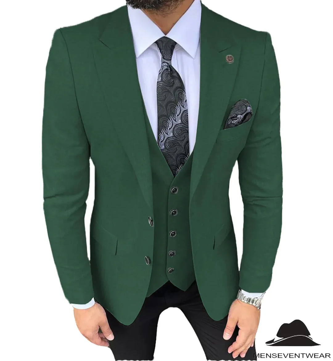 Formal Men's 3 Pieces Slim Fit Solid Color Peak Lapel Tuxedos (Blazer+vest+Pants) mens event wear