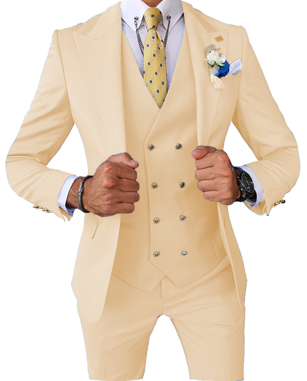 Formal Men's 3 Pieces Slim Fit Solid Color Peak Lapel Tuxedos For Wedding (Blazer+vest+Pants) mens event wear